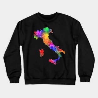 Colorful mandala art map of Italy with text in multicolor pattern Crewneck Sweatshirt